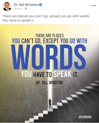 dr bill winston's facebook page with the words you can't go places with words you have to speak it